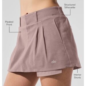 Alo Yoga Good Days Pleated Miniskirt XS w/shorts Mushroom Taupe Color